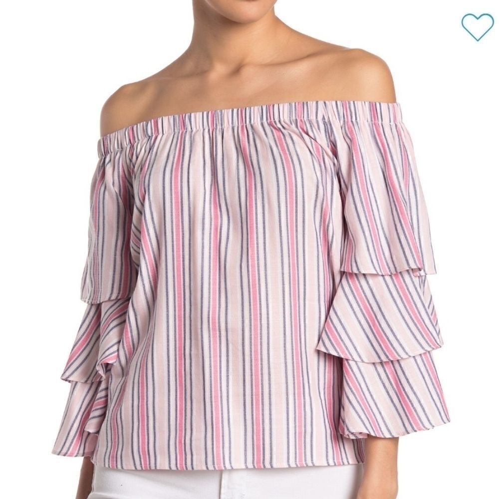 Layered ruffle sleeve off-the shoulder blouse